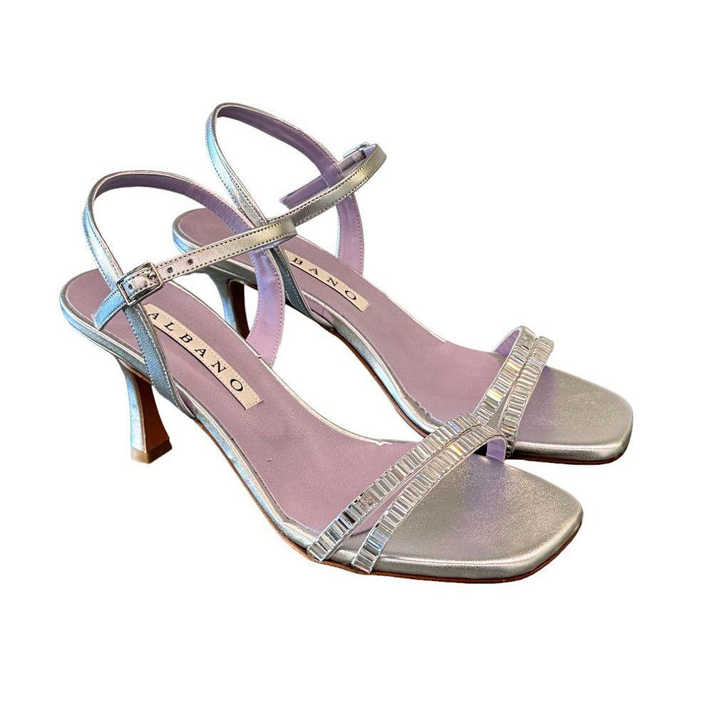 Sandalo cerimonia fasce strass argento Albano 