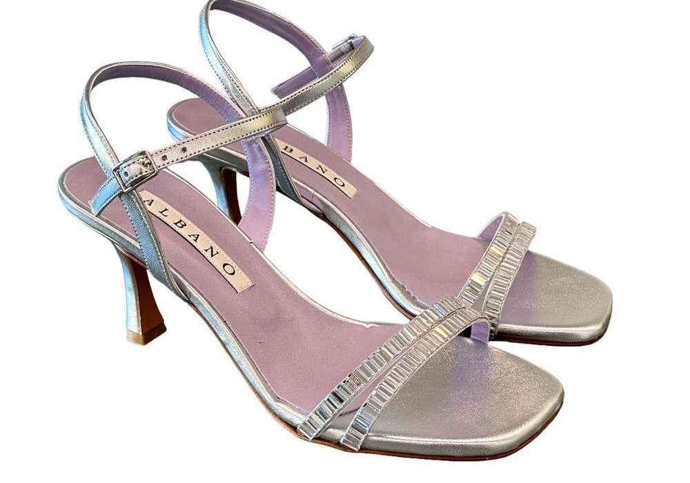 Sandalo cerimonia fasce strass argento Albano 