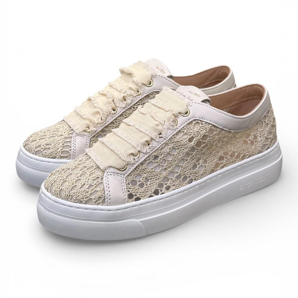 Sneaker donna uncinetto beige oro Stokton<BR/> 