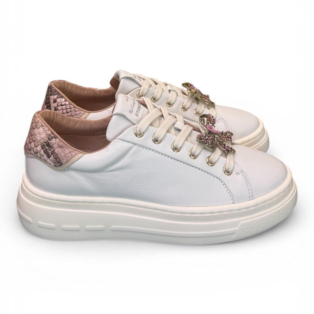 Sneaker donna pelle gesso gioiello fiocco Stokton<BR/> 