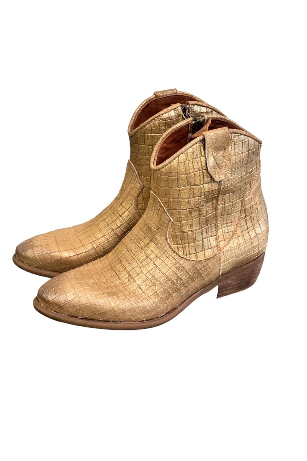 Stivaletto texano intagliato oro Zoe 