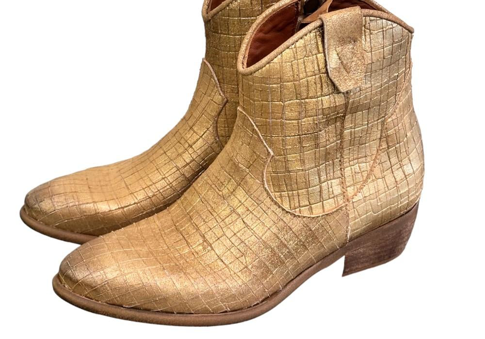 Stivaletto texano intagliato oro Zoe 