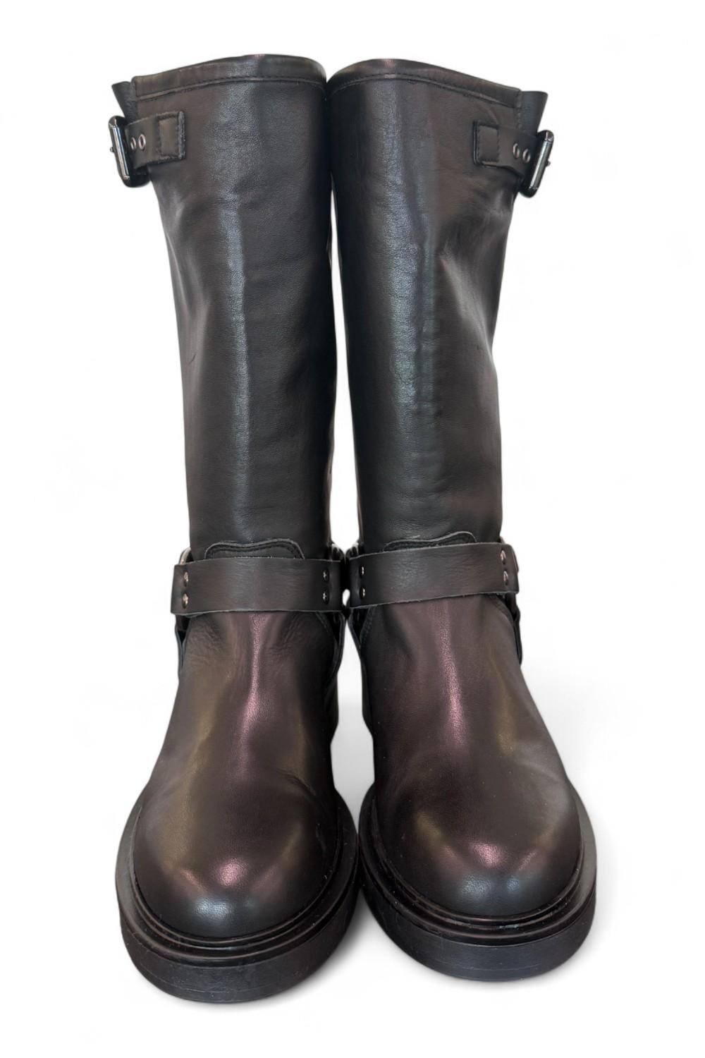 Stivale biker 3/4 pelle nera Angelica 