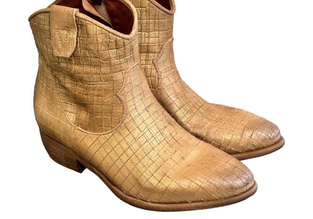 Stivaletto texano intagliato oro Zoe 