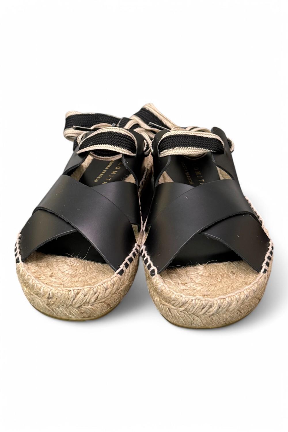 Sandalo con incrocio in pelle nera Palomitas<BR/> 