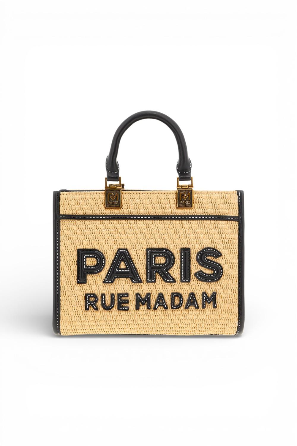 Shopping Iconique Tote mini Straw  beige black rafia Rue Madam 