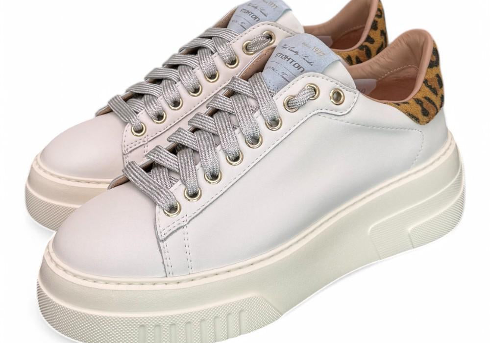 Sneaker donna Stokton pelle bianca platform 