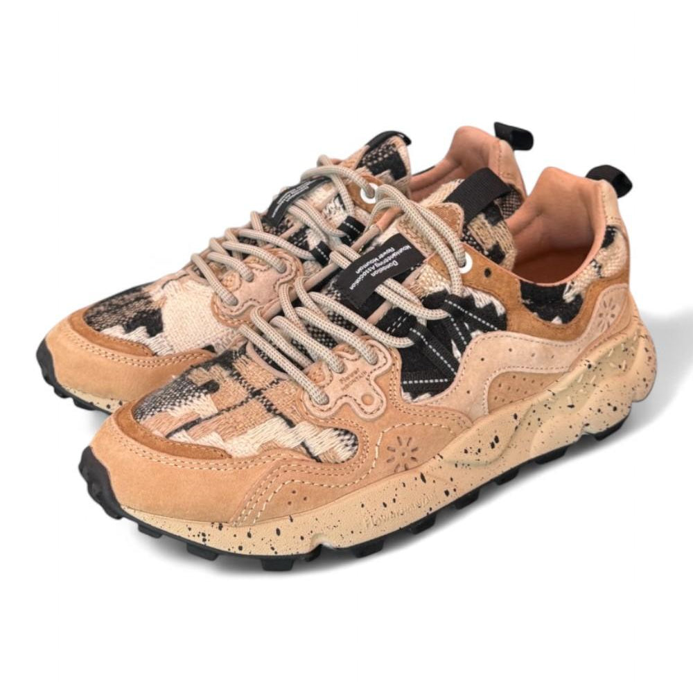 Sneaker donna Flower Mountain Yamano 3 4D58 mud light brown cheques 