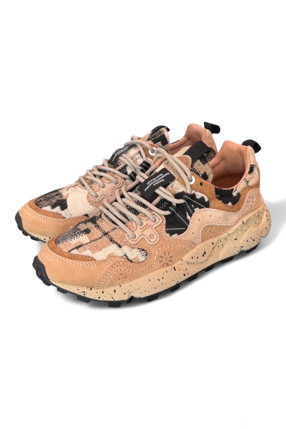 Sneaker donna Flower Mountain Yamano 3 4D58 mud light brown cheques 