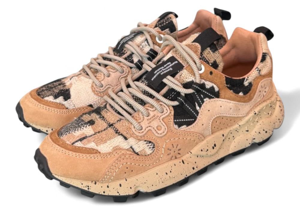 Sneaker donna Flower Mountain Yamano 3 4D58 mud light brown cheques 