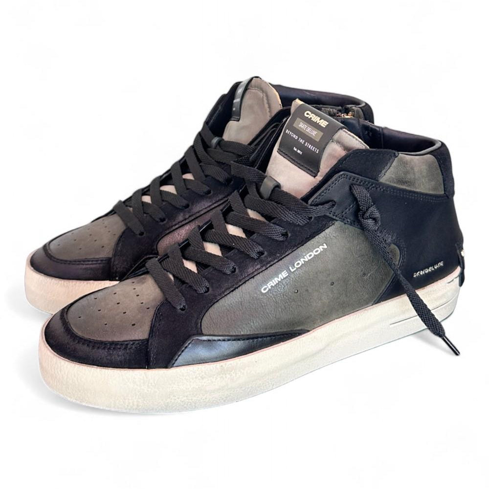 Sneaker mid uomo pelle nero verde Crime London Deluxe Mid Downtown 