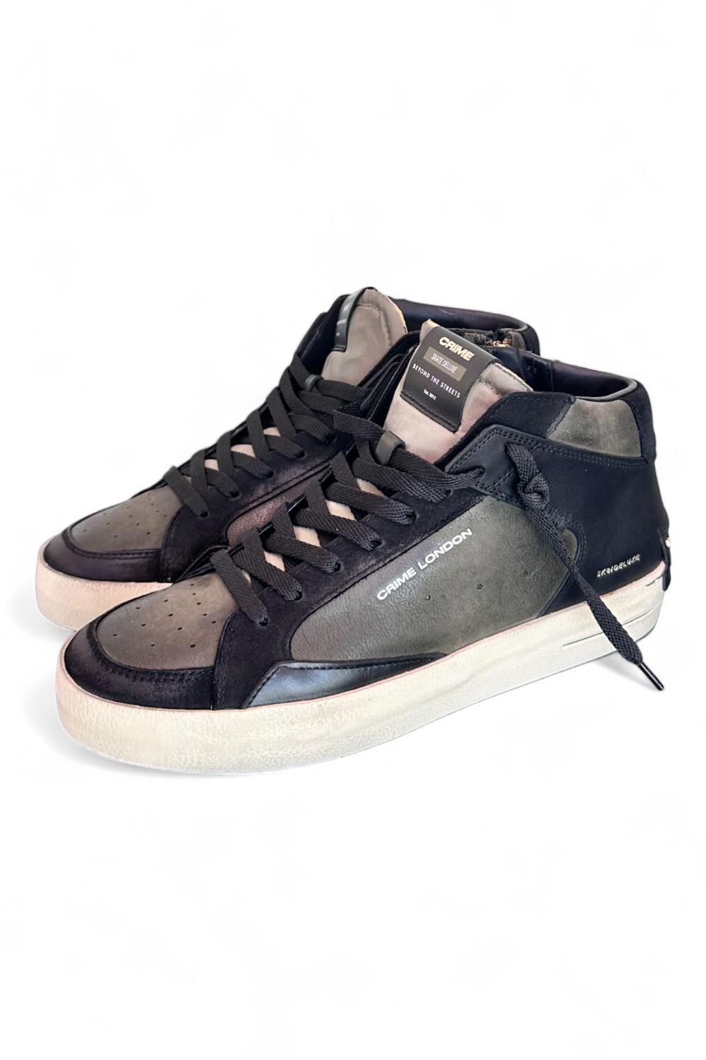 Sneaker mid uomo pelle nero verde Crime London Deluxe Mid Downtown 