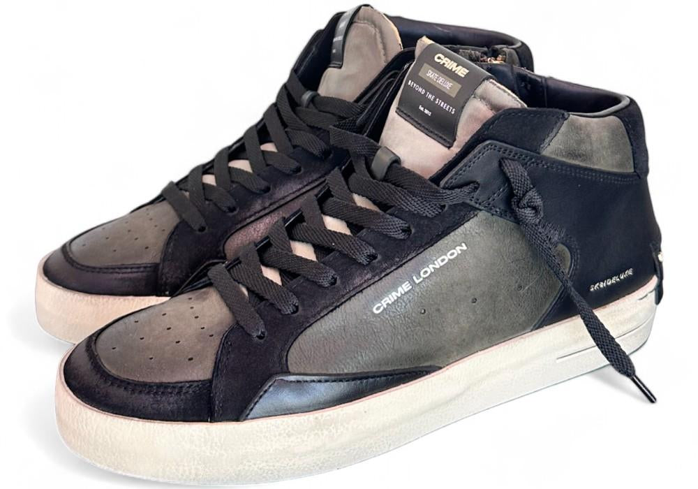 Sneaker mid uomo pelle nero verde Crime London Deluxe Mid Downtown 