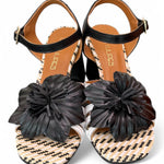 Sandalo fiore bianco nero tacco Les Tulipes 