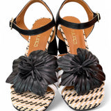 Sandalo fiore bianco nero tacco Les Tulipes 