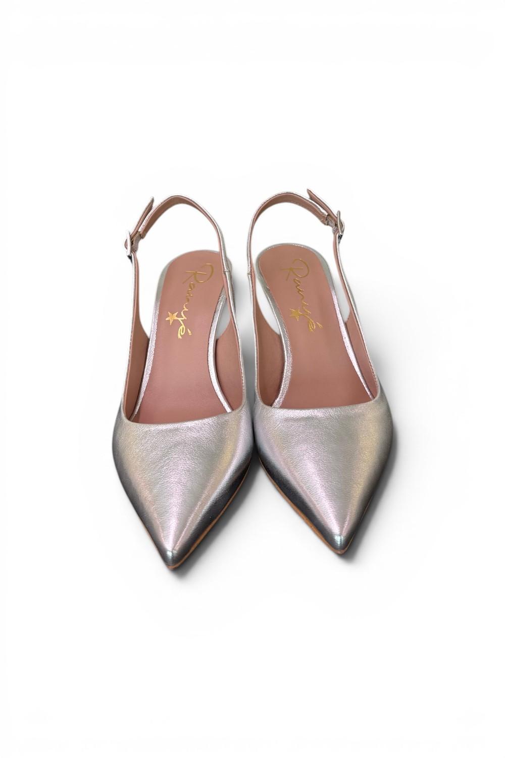 Slingback pelle argento tacco 70 Ranye 