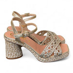 Sandalo intrecciato platino tacco corda Gaimo<BR/> 