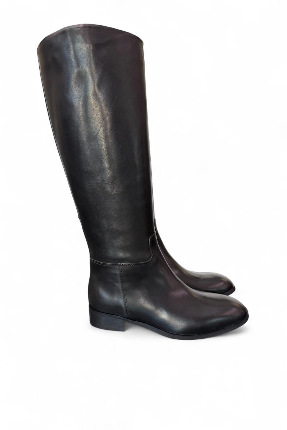 Stivale cavallerizzo tubo pelle nera Anima <BR/> 