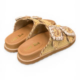 Ciabatta fasce rafia intrecciata beige cuoio Coral Blu 