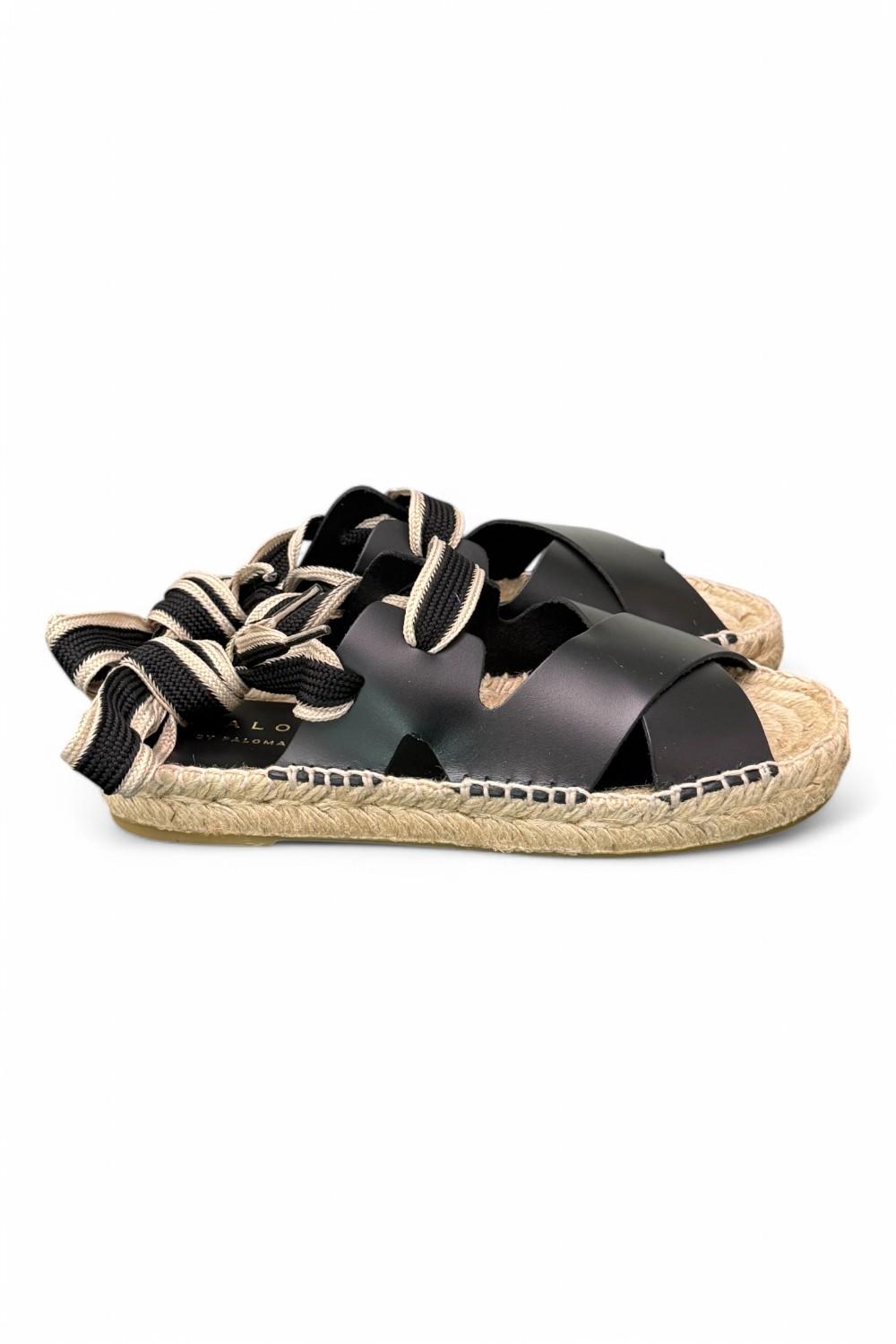 Sandalo con incrocio in pelle nera Palomitas<BR/> 