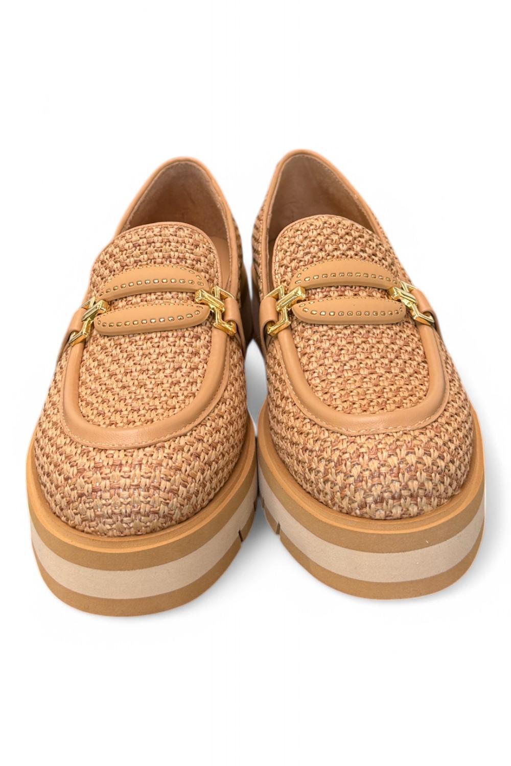 Mocassino rafia e pelle grano suola micro Bruno Premi<BR/> 