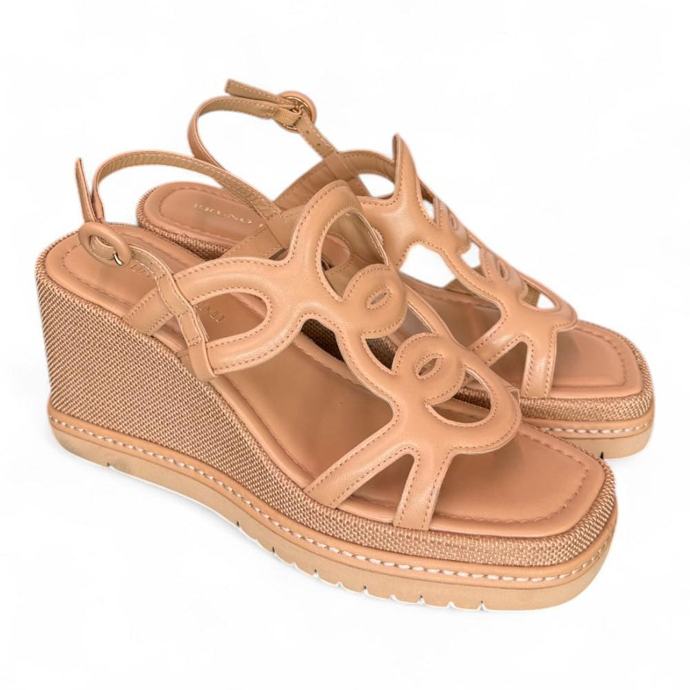 Sandalo cerchi pelle naturale zeppa 90 Bruno Premi<BR/> 