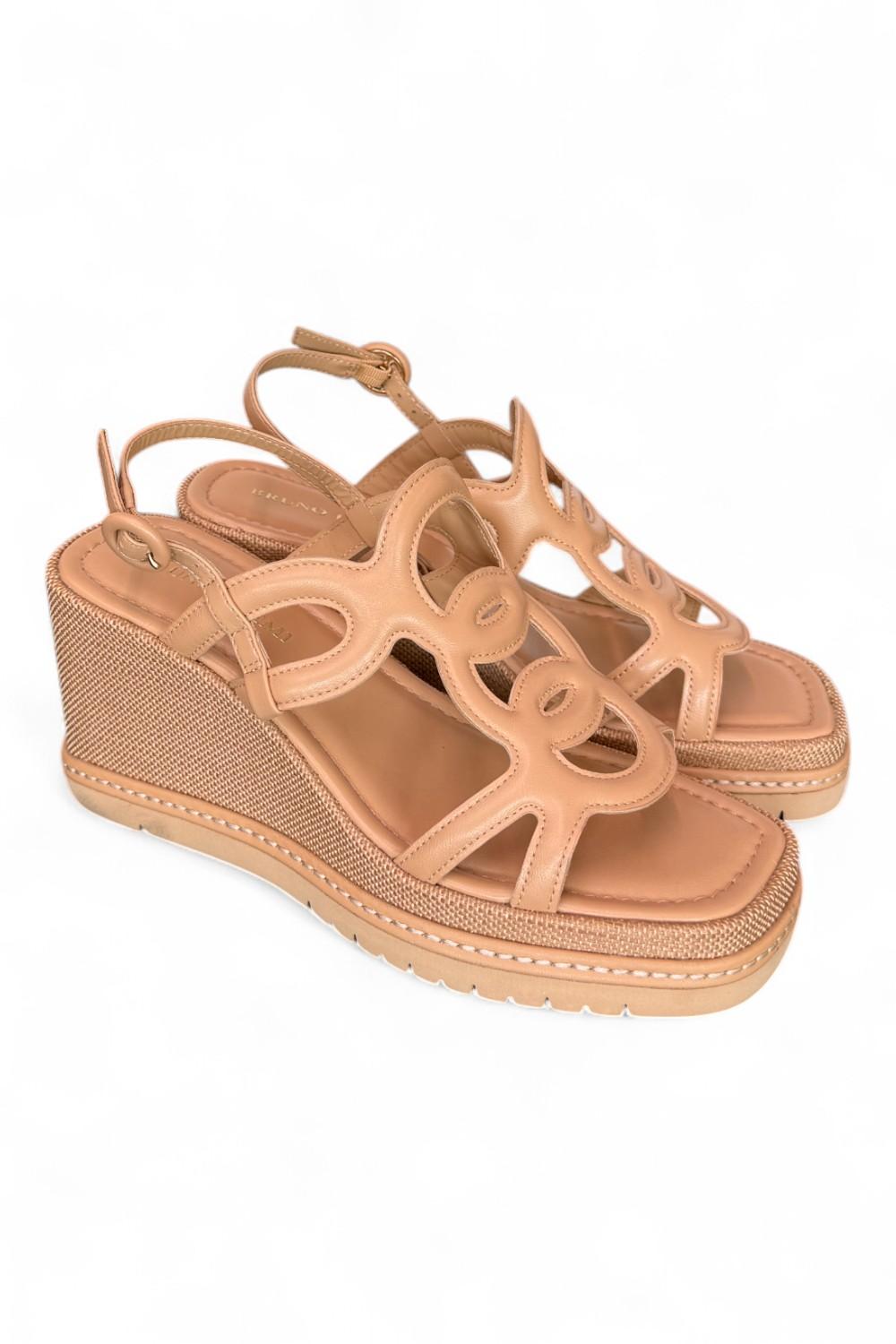 Sandalo cerchi pelle naturale zeppa 90 Bruno Premi<BR/> 