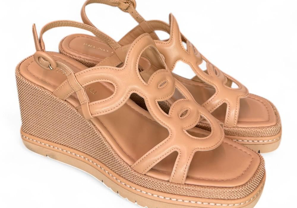 Sandalo cerchi pelle naturale zeppa 90 Bruno Premi<BR/> 
