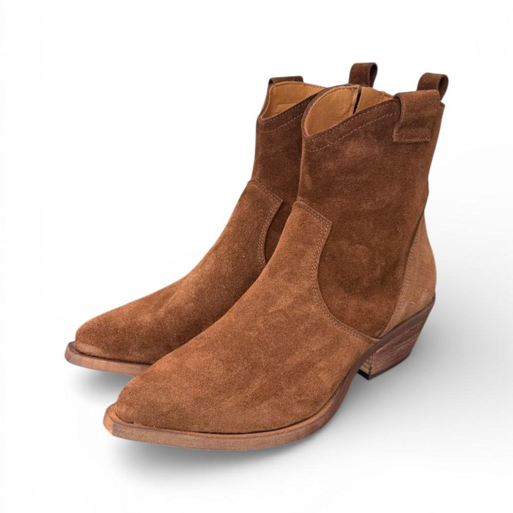 Stivaletto texano corto suede marrone Ranye<BR/> 
