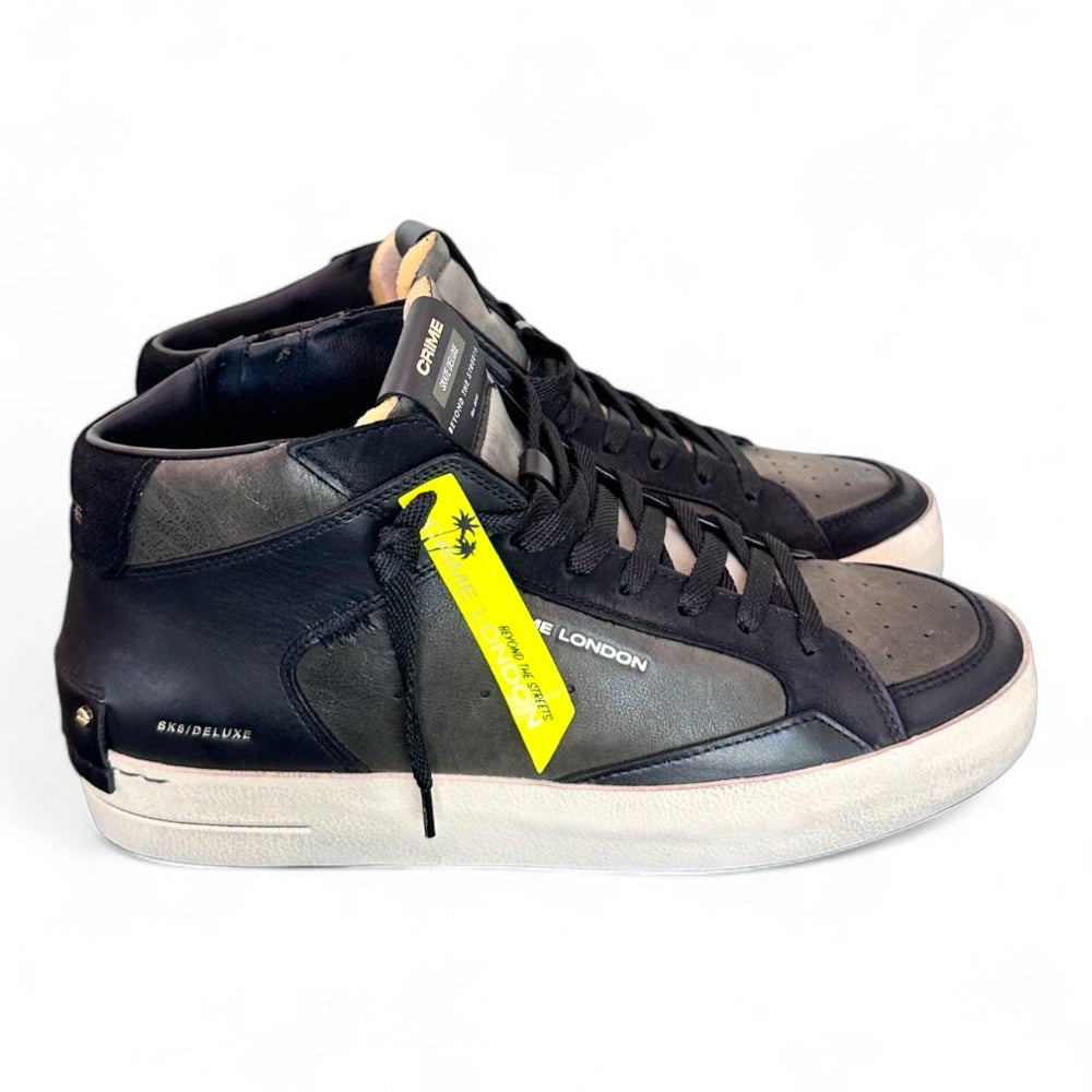 Sneaker mid uomo pelle nero verde Crime London Deluxe Mid Downtown 