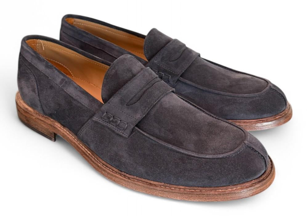 Mocassino suede blu Franco Fedele<BR/> 