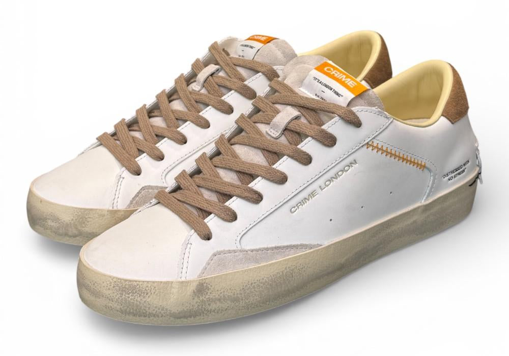 Sneaker vulcanizzata bianca beige Crime London distressed 