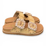 Ciabatta fasce rafia intrecciata beige cuoio Coral Blu 