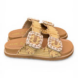 Ciabatta fasce rafia intrecciata beige cuoio Coral Blu 