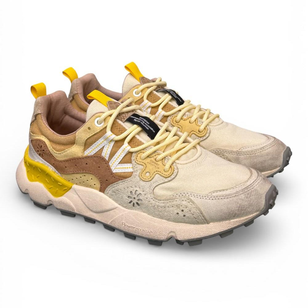 Sneaker uomo Yamano 3 1E44 beige white brown canvas Flower Mountain 