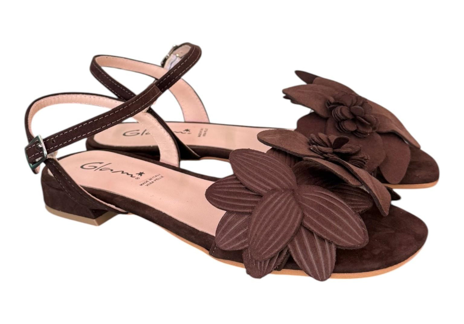 Sandalo fiore suede testa di moro Glam<BR/> 