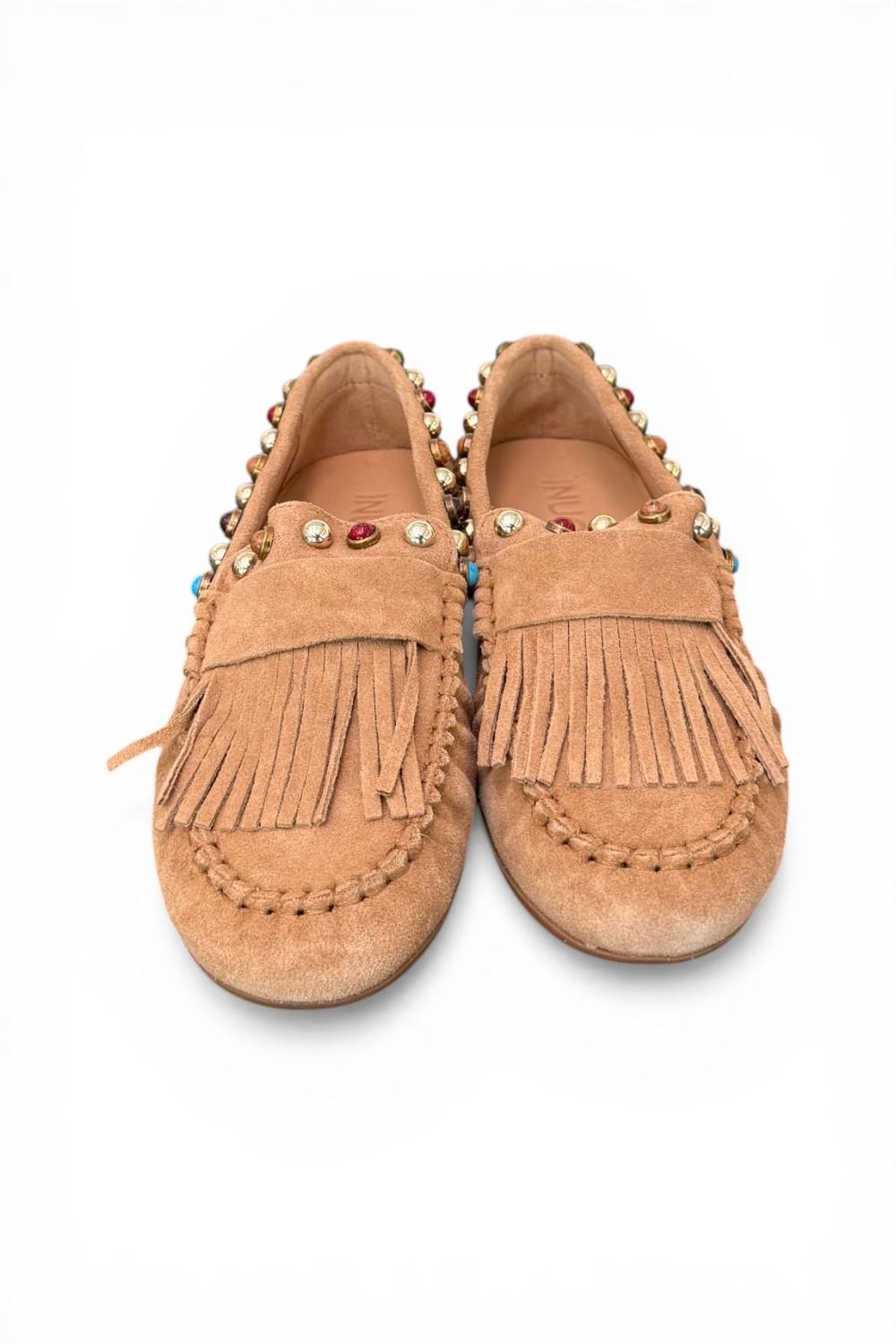 Mocassino frange suede nocciola Inuovo<BR/> 