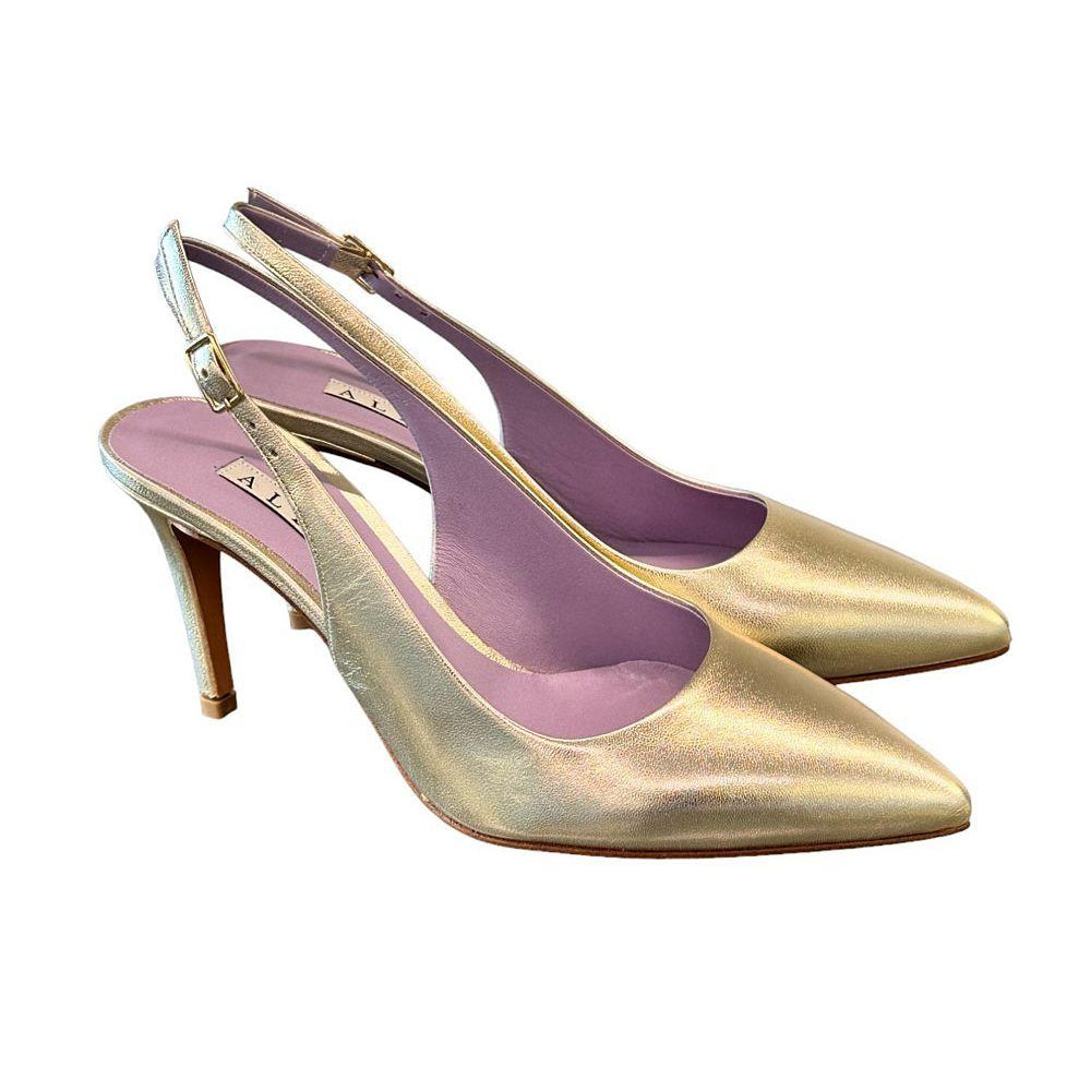 Slingback laminato platino tacco 80 Albano 