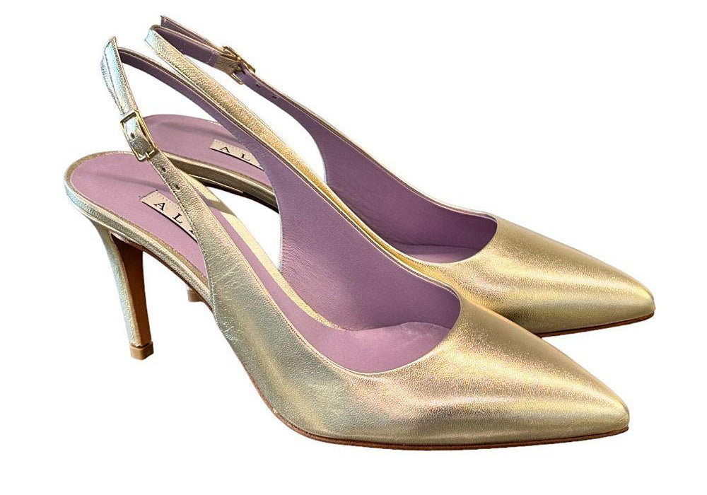Slingback laminato platino tacco 80 Albano 