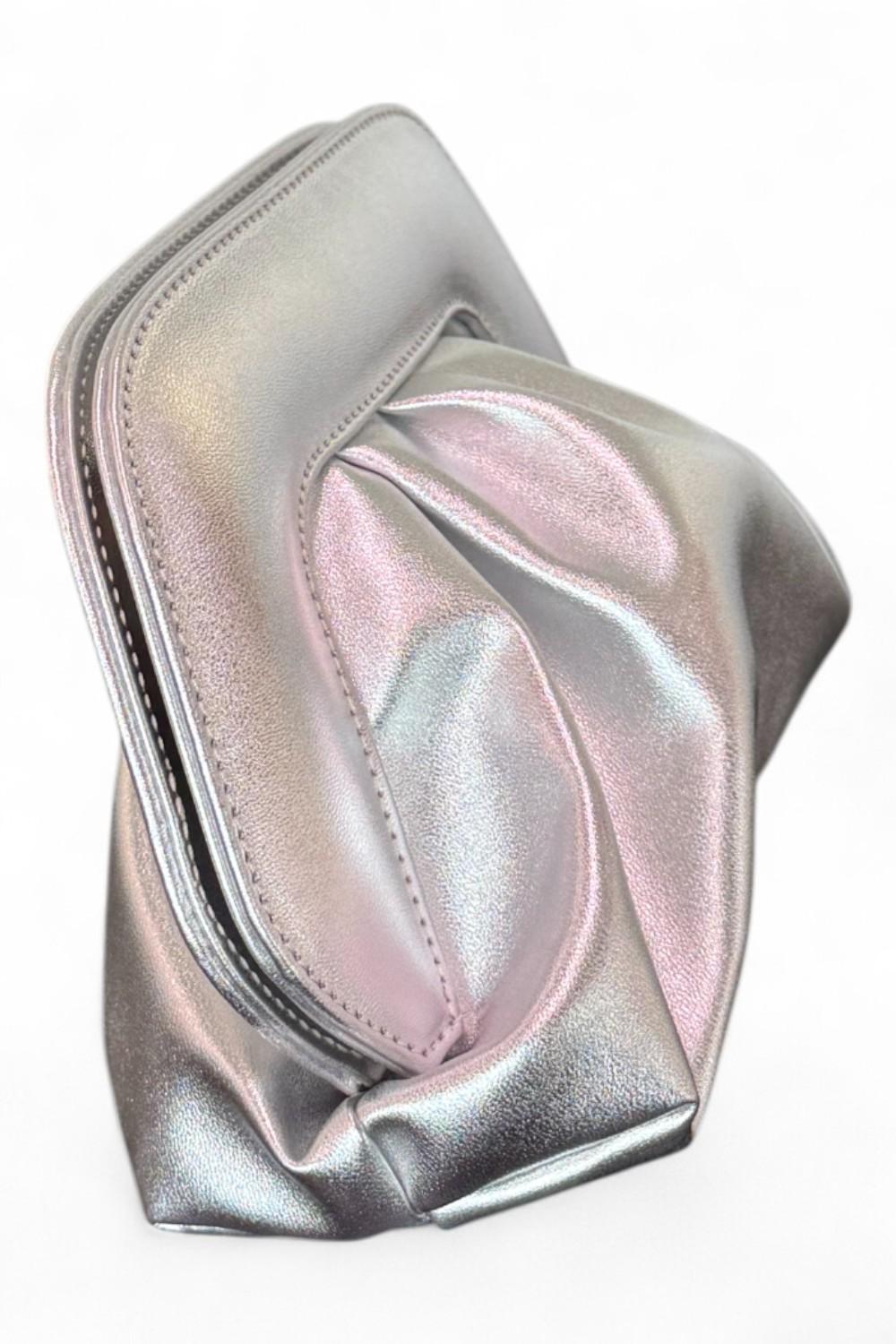 Pochette chiusura scatto ecopelle argento 