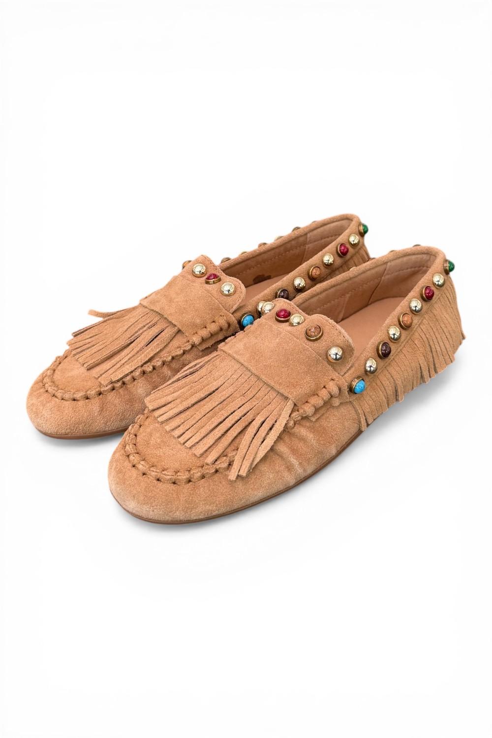 Mocassino frange suede nocciola Inuovo<BR/> 