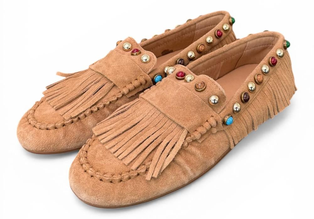 Mocassino frange suede nocciola Inuovo<BR/> 