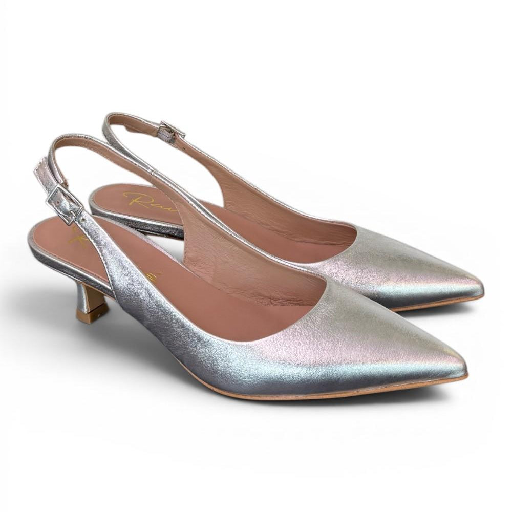 Slingback pelle argento tacco 50 Ranye 