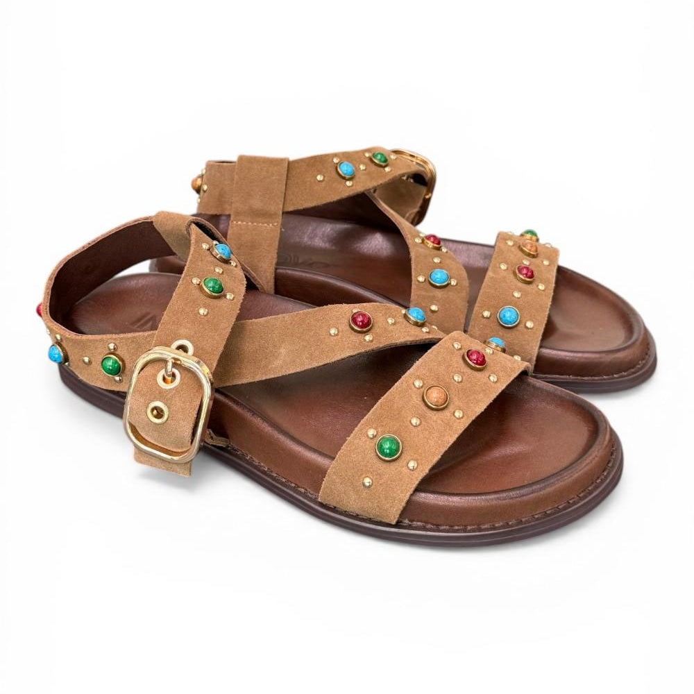 Sandalo perline suede sigaro Inuovo<BR/> 