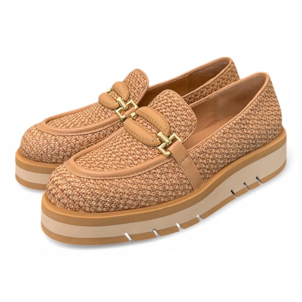 Mocassino rafia e pelle grano suola micro Bruno Premi<BR/> 