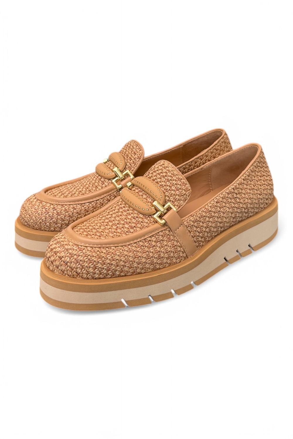 Mocassino rafia e pelle grano suola micro Bruno Premi<BR/> 