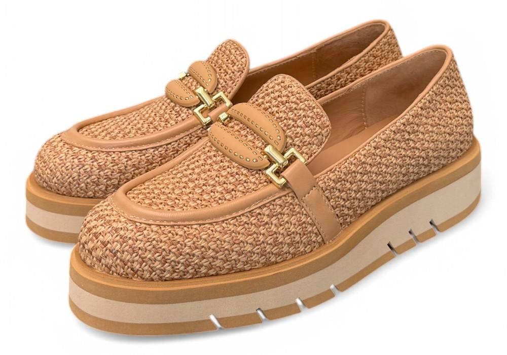 Mocassino rafia e pelle grano suola micro Bruno Premi<BR/> 