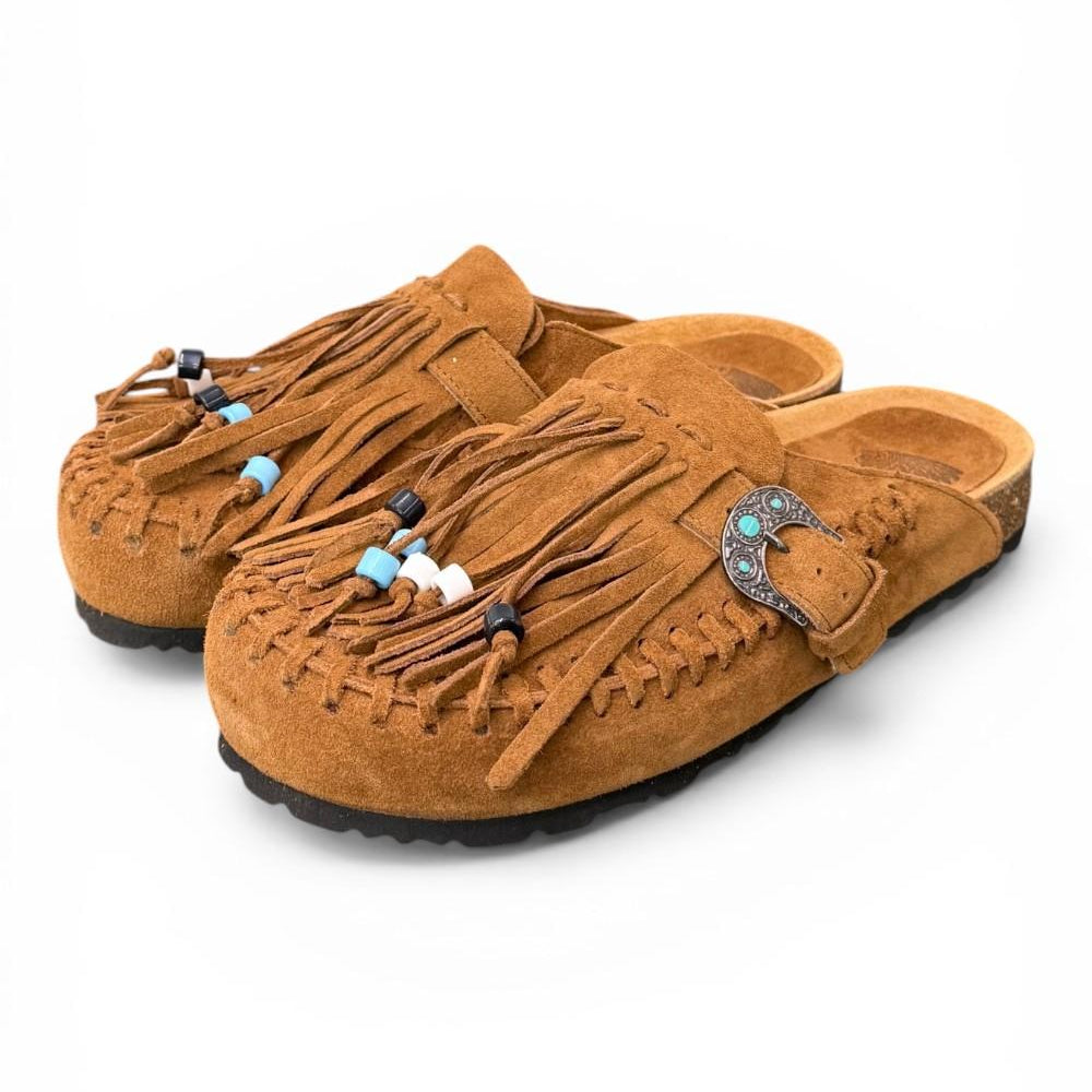 Sabot con frangia e perline Taji by Lagoa suede cuoio 