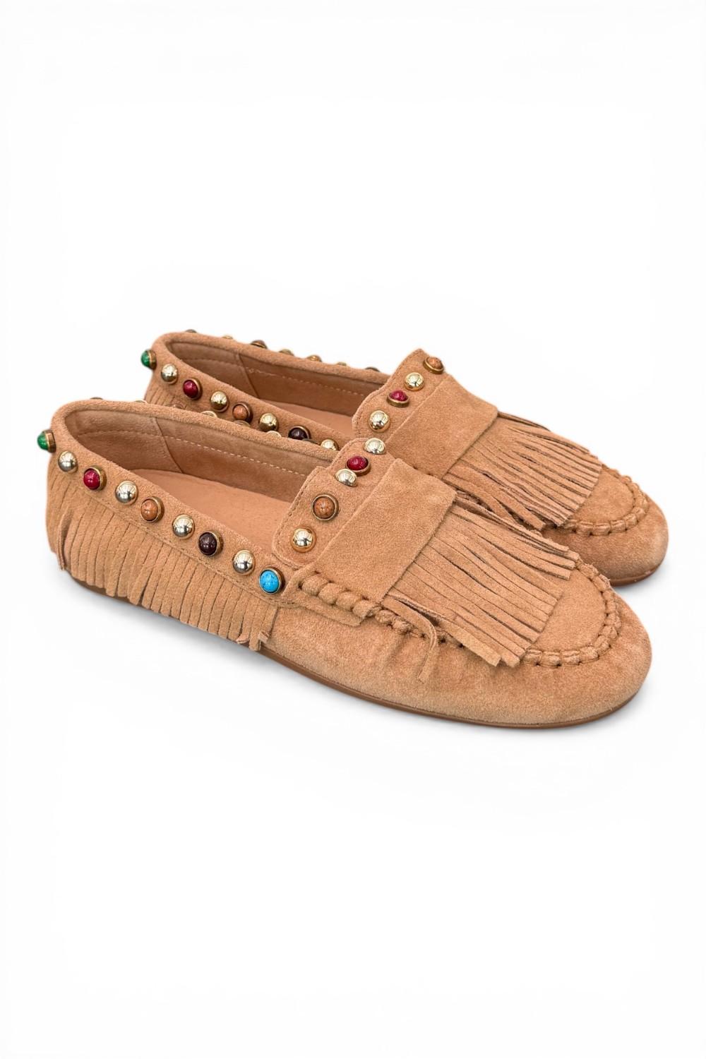 Mocassino frange suede nocciola Inuovo<BR/> 