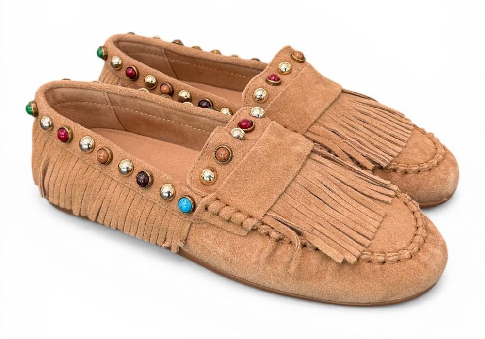 Mocassino frange suede nocciola Inuovo<BR/> 